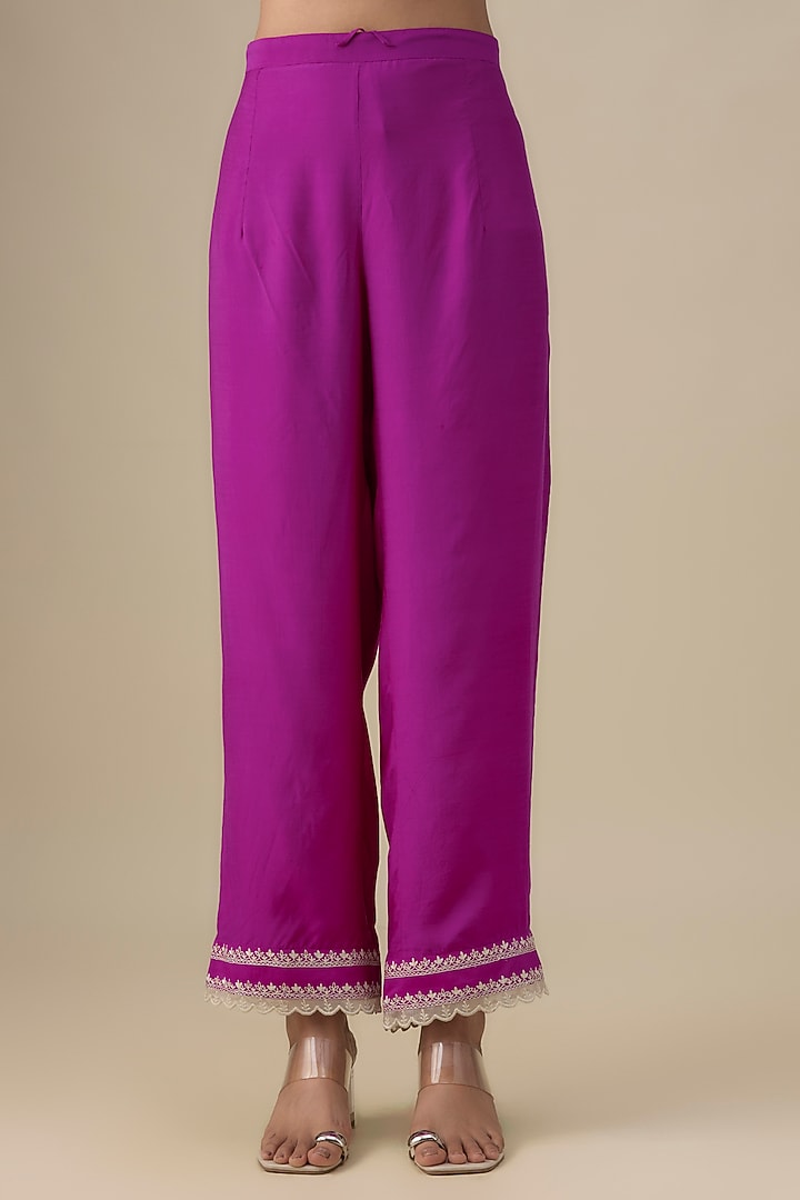 Magenta Dupion Silk Aari Thread Work Kurta Set by Anushree Reddy at Pernia's Pop Up Shop