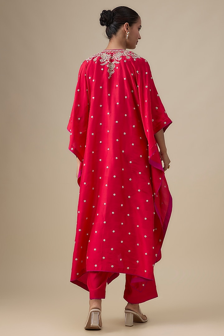Red Dupion Silk Zardosi Work Kaftan Set by Anushree Reddy at Pernia's Pop Up Shop