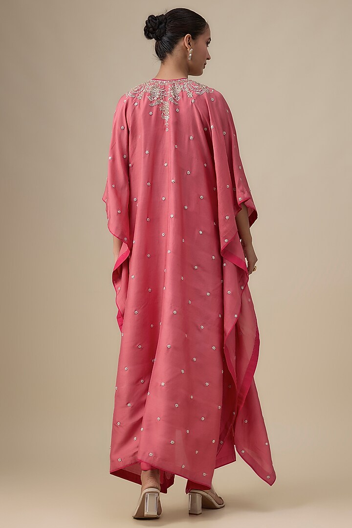 Peach Dupion Silk Zardosi Work Kaftan Set by Anushree Reddy at Pernia's Pop Up Shop