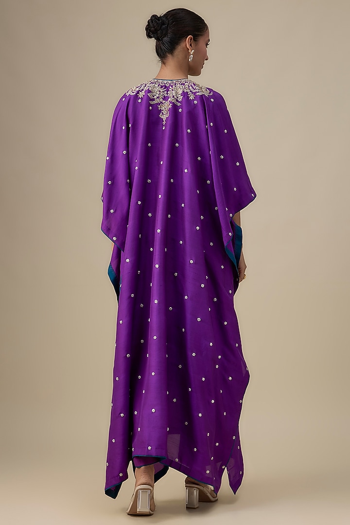 Purple Dupion Silk Zardosi Work Kaftan Set by Anushree Reddy at Pernia's Pop Up Shop