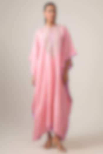 Blush Pink Dupion Silk Hand Embroidered Kaftan Set by Anushree Reddy at Pernia's Pop Up Shop