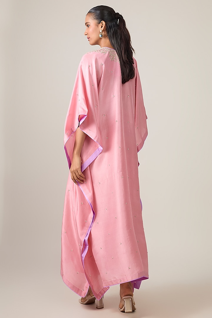 Blush Pink Dupion Silk Hand Embroidered Kaftan Set by Anushree Reddy at Pernia's Pop Up Shop
