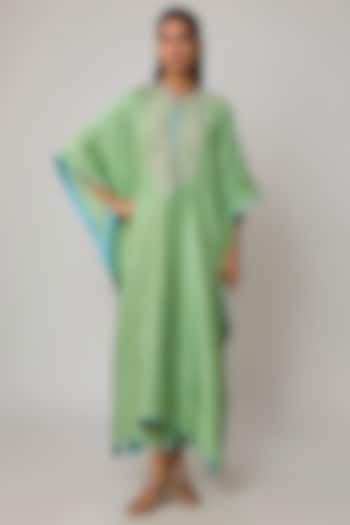 Sea Green Dupion Silk Hand Embroidered Kaftan Set by Anushree Reddy at Pernia's Pop Up Shop