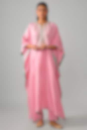 Blush Pink Dupion Silk Hand Embroidered Kaftan Set by Anushree Reddy at Pernia's Pop Up Shop