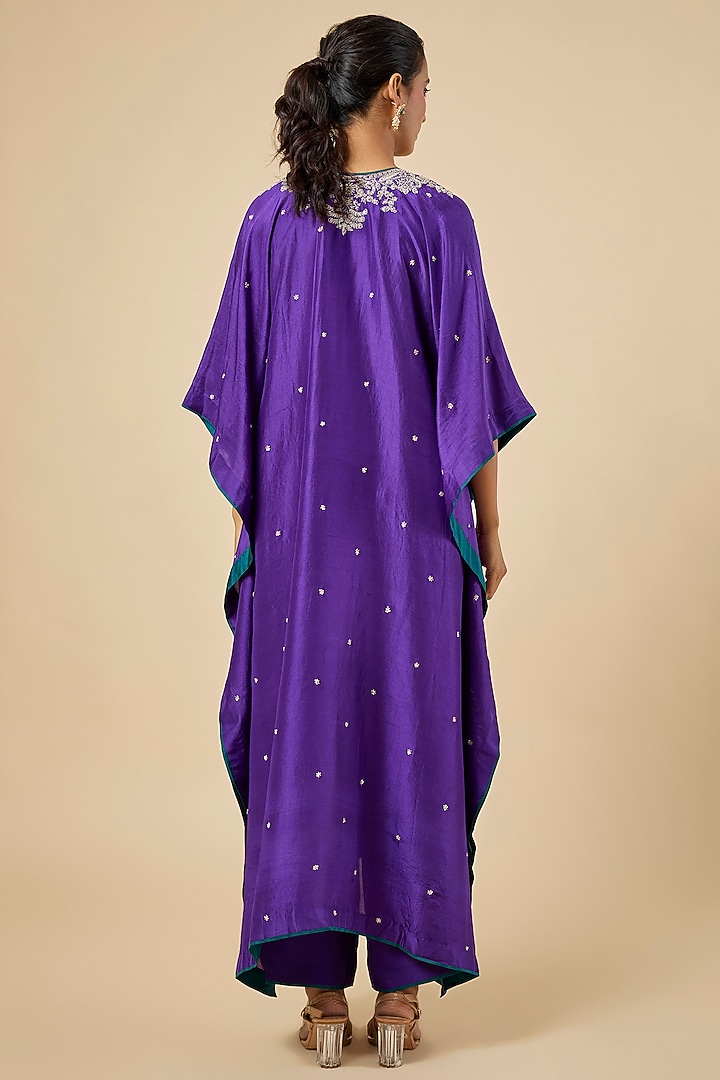 Purple Dupion Silk Hand Embroidered Kaftan Set by Anushree Reddy at Pernia's Pop Up Shop