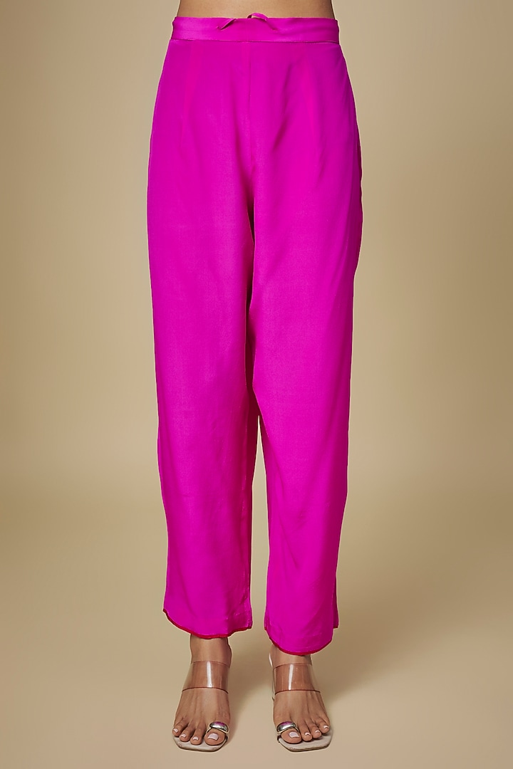 Hot Pink Dupion Silk Hand Embroidered Kaftan Set by Anushree Reddy at Pernia's Pop Up Shop