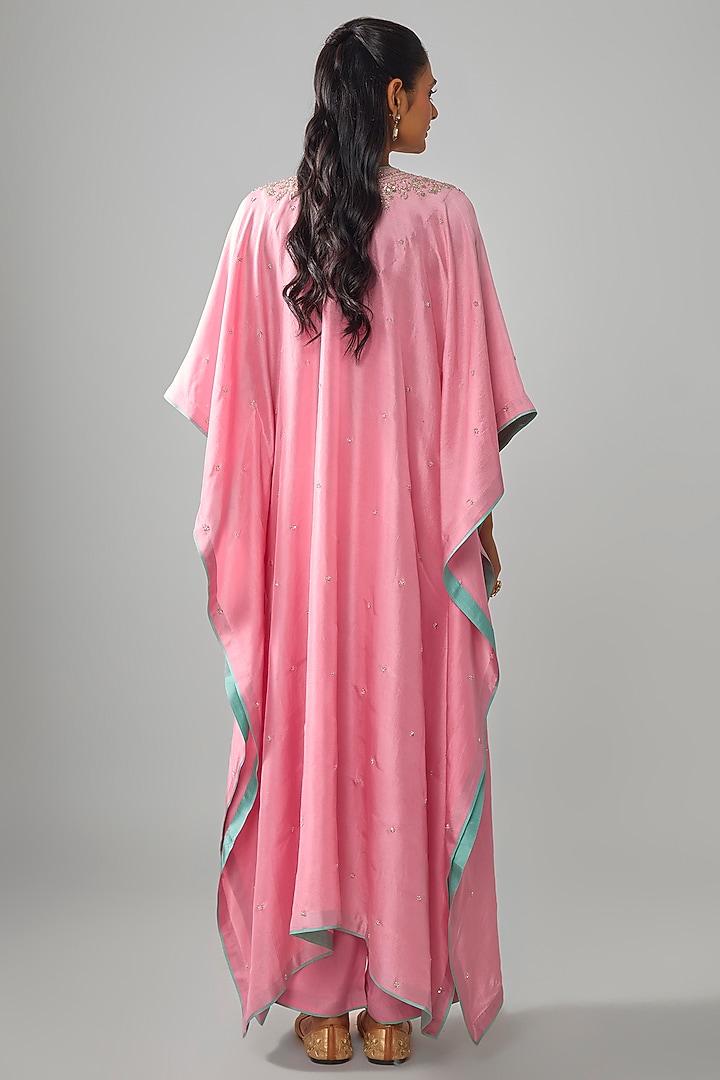 Pink Dupion Silk Hand Embroidered Kaftan Set by Anushree Reddy at Pernia's Pop Up Shop