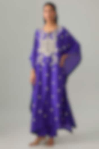 Purple Dupion Silk Hand Embroidered Kaftan Set by Anushree Reddy at Pernia's Pop Up Shop