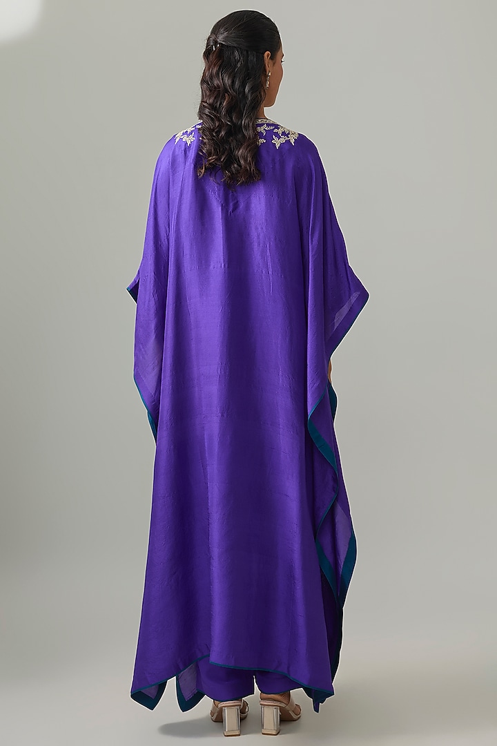 Purple Dupion Silk Hand Embroidered Kaftan Set by Anushree Reddy at Pernia's Pop Up Shop