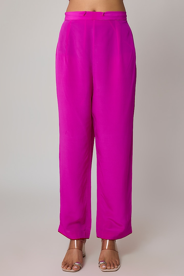 Hot Pink Dupion Silk Hand Embroidered Kaftan Set by Anushree Reddy at Pernia's Pop Up Shop