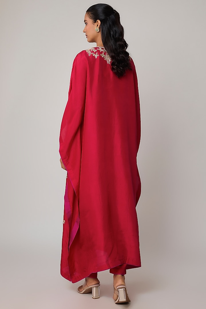 Red Dupion Silk Hand Embroidered Kaftan Set by Anushree Reddy at Pernia's Pop Up Shop