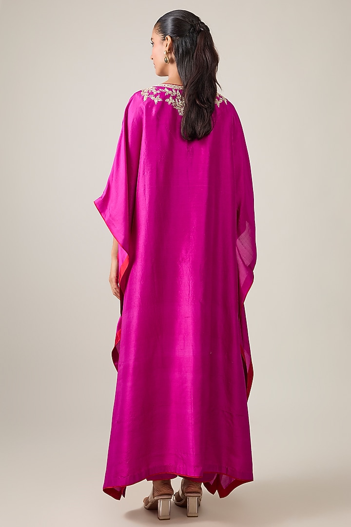 Magenta Dupion Silk Hand Embroidered Kaftan Set by Anushree Reddy at Pernia's Pop Up Shop