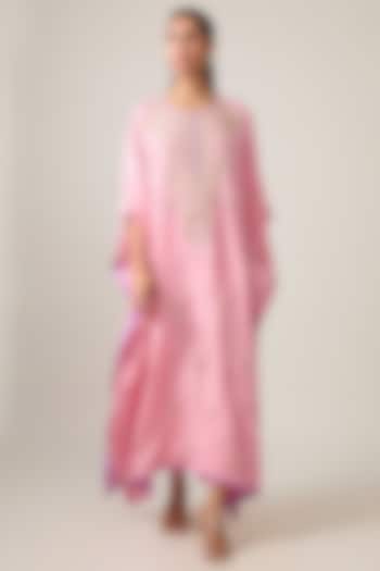 Blush Pink Dupion Silk Hand Embroidered Kaftan Set by Anushree Reddy at Pernia's Pop Up Shop