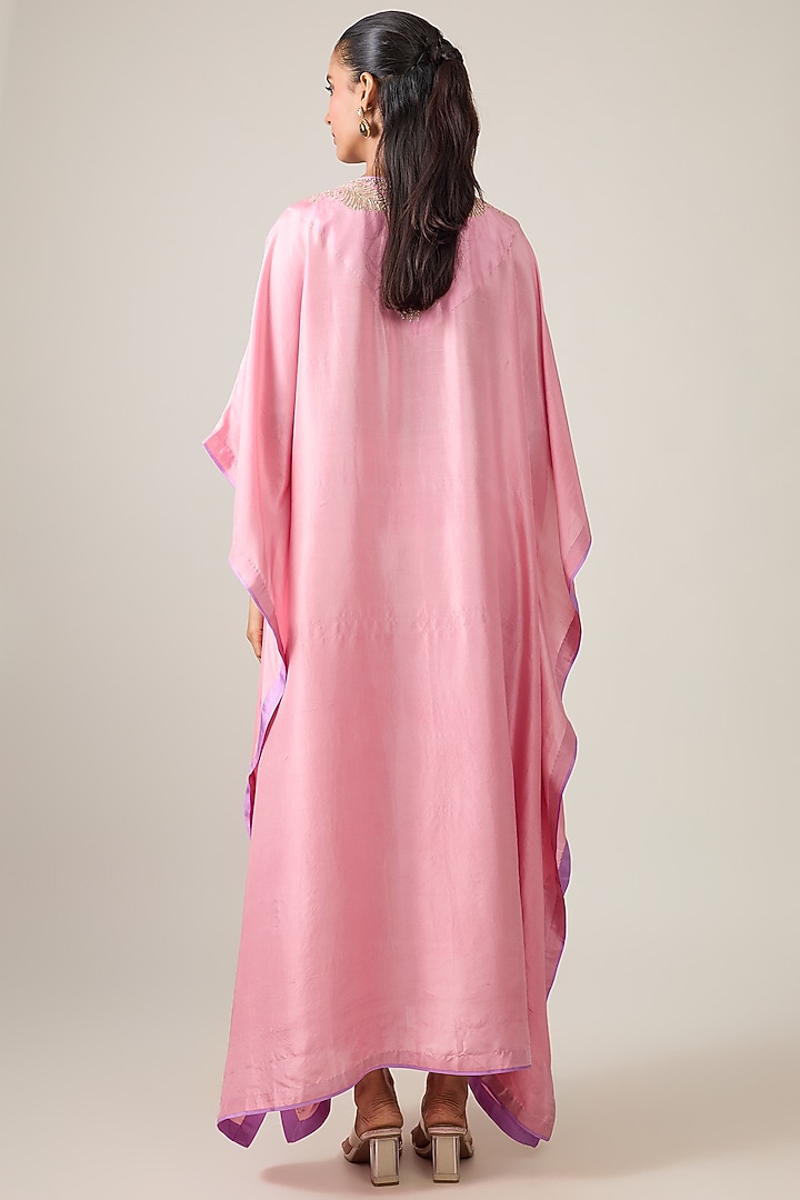 Blush Pink Dupion Silk Hand Embroidered Kaftan Set by Anushree Reddy at Pernia's Pop Up Shop