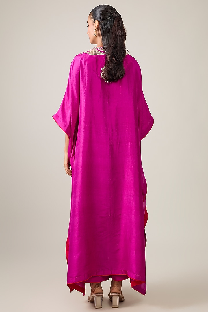 Magenta Dupion Silk Hand Embroidered Kaftan Set by Anushree Reddy at Pernia's Pop Up Shop