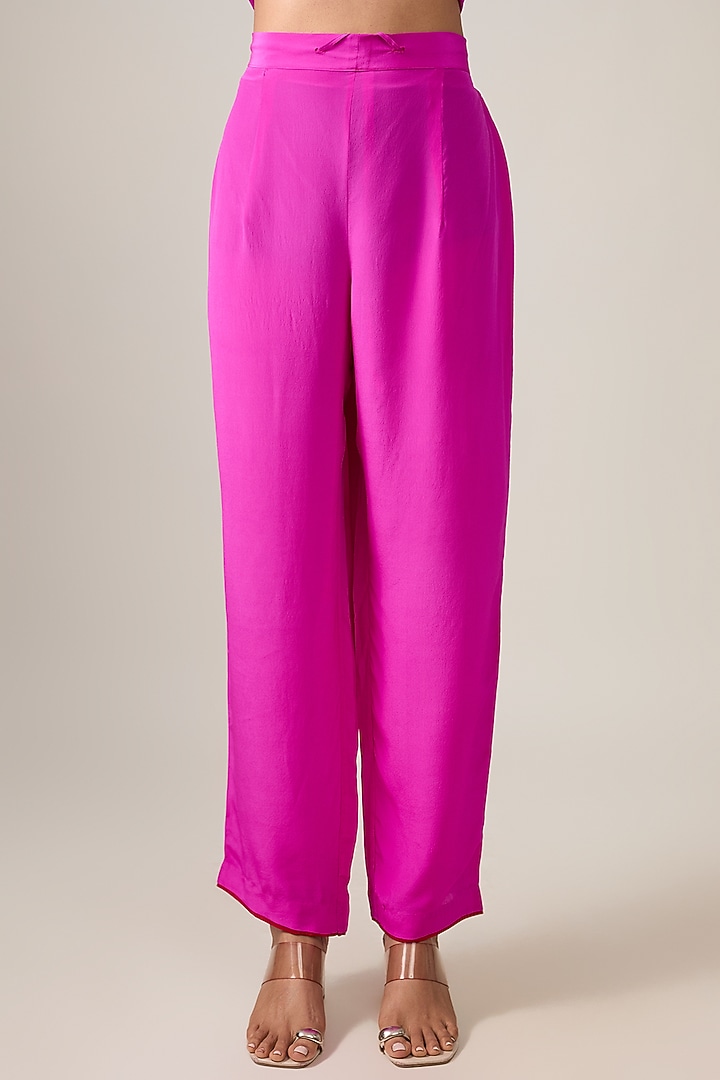 Hot Pink Dupion Silk Hand Embroidered Kaftan Set by Anushree Reddy at Pernia's Pop Up Shop