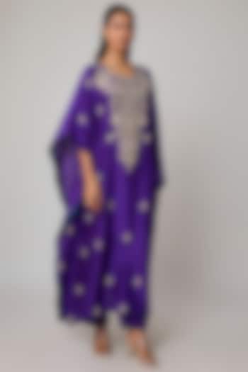 Purple Dupion Silk Hand Embroidered Kaftan Set by Anushree Reddy at Pernia's Pop Up Shop