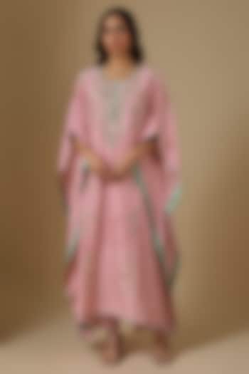 Blush Pink Dupion Silk Hand Embroidered Kaftan Set by Anushree Reddy at Pernia's Pop Up Shop