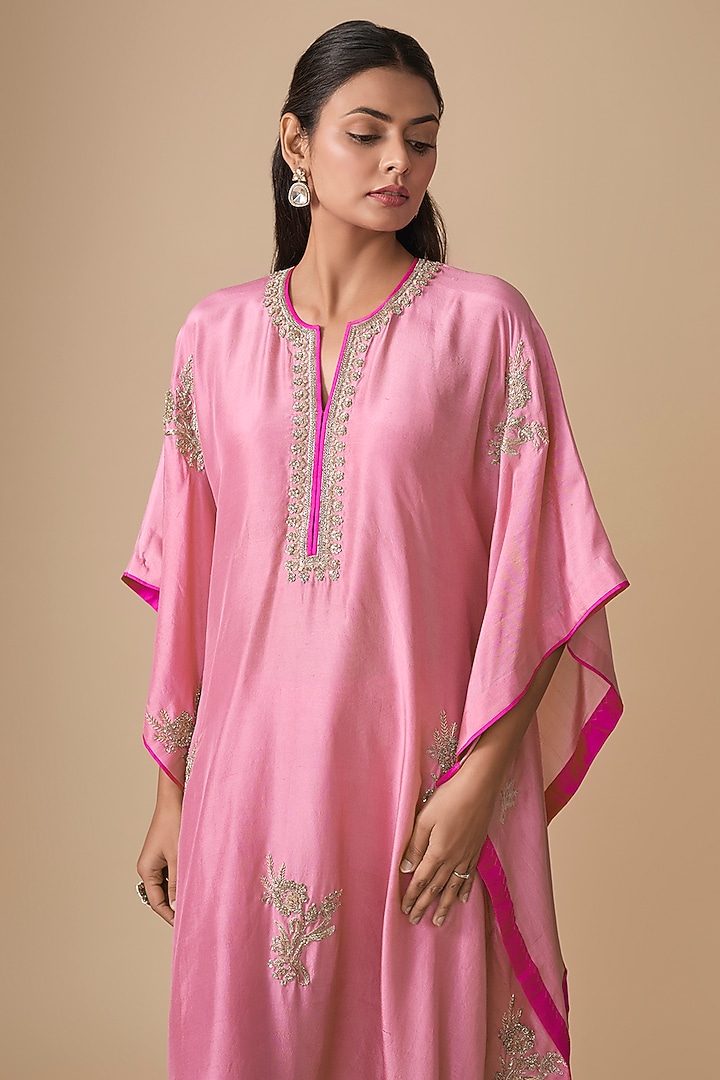 Pink Dupion Silk Boota Hand Embroidered Kaftan Set by Anushree Reddy at Pernia's Pop Up Shop