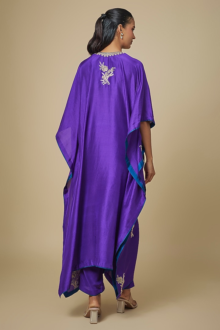 Purple Dupion Silk Hand Embroidered Kaftan Set by Anushree Reddy at Pernia's Pop Up Shop
