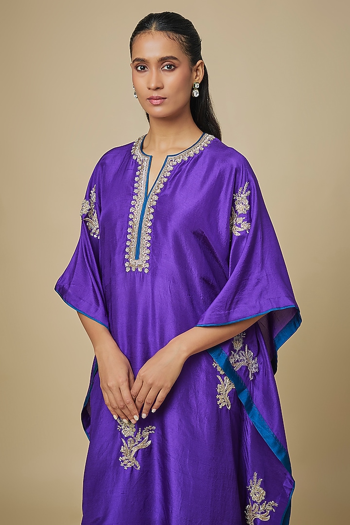Purple Dupion Silk Hand Embroidered Kaftan Set by Anushree Reddy at Pernia's Pop Up Shop