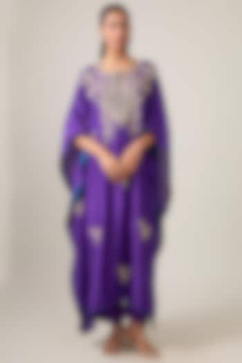 Purple Dupion Silk Hand Embroidered Kaftan Set by Anushree Reddy at Pernia's Pop Up Shop