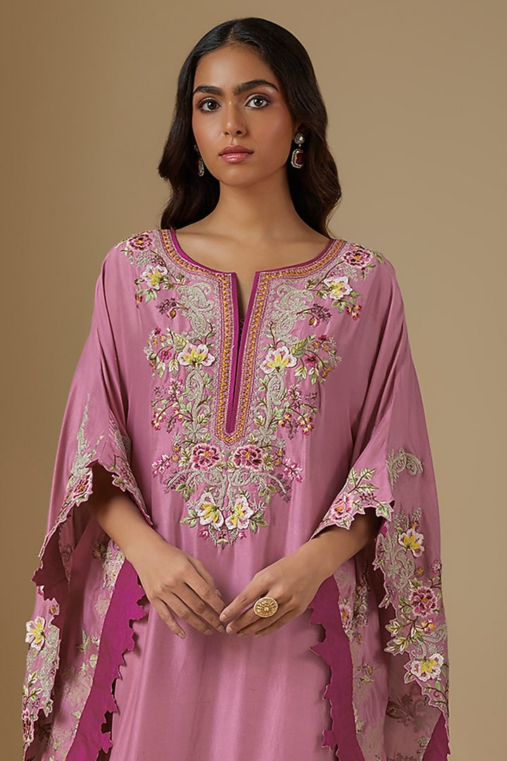 Pink Dupion Silk Hand Embroidered Kaftan Set by Anushree Reddy at Pernia's Pop Up Shop