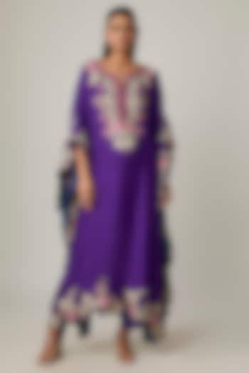 Purple Dupion Silk Hand Embroidered Kaftan Set by Anushree Reddy at Pernia's Pop Up Shop