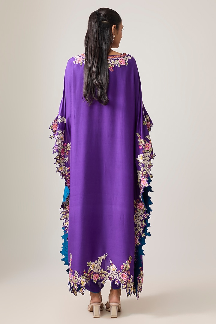 Purple Dupion Silk Hand Embroidered Kaftan Set by Anushree Reddy at Pernia's Pop Up Shop