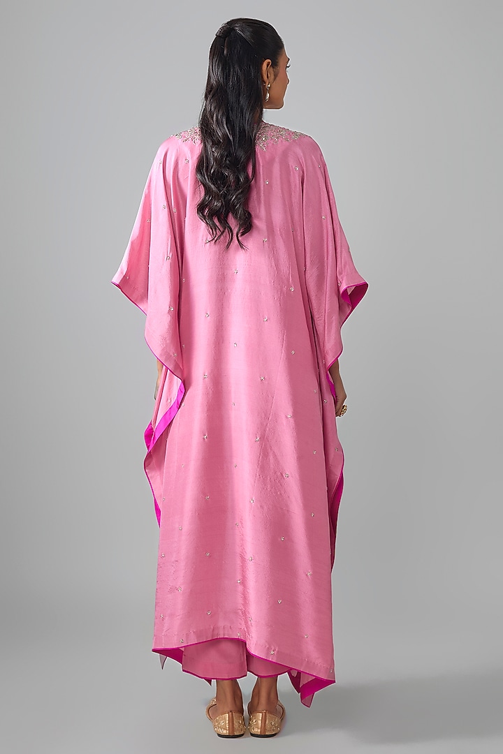Pink Dupion Silk Hand Embroidered Kaftan Set by Anushree Reddy at Pernia's Pop Up Shop