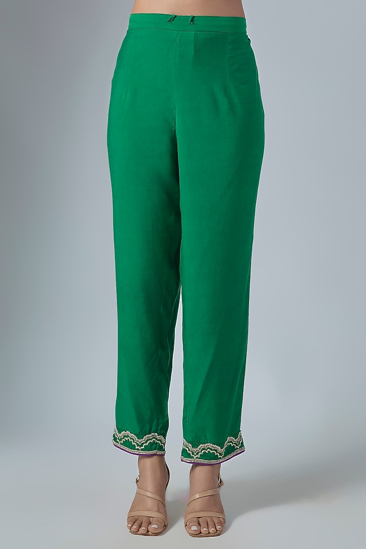 Emerald Green Dupion Silk Hand Embroidered Kurta Set by Anushree Reddy at Pernia's Pop Up Shop