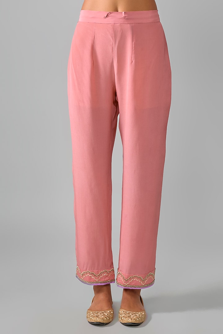 Peach Dupion Silk Boota Hand Embroidered Kurta Set by Anushree Reddy at Pernia's Pop Up Shop