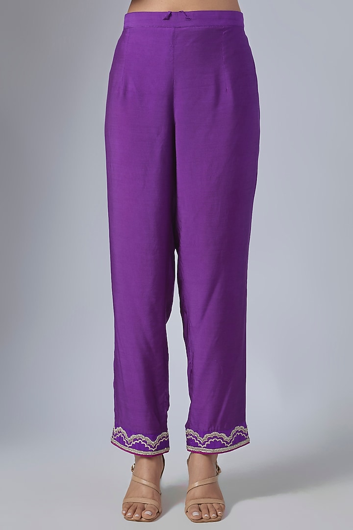 Purple Dupion Silk Hand Embroidered Kurta Set by Anushree Reddy at Pernia's Pop Up Shop