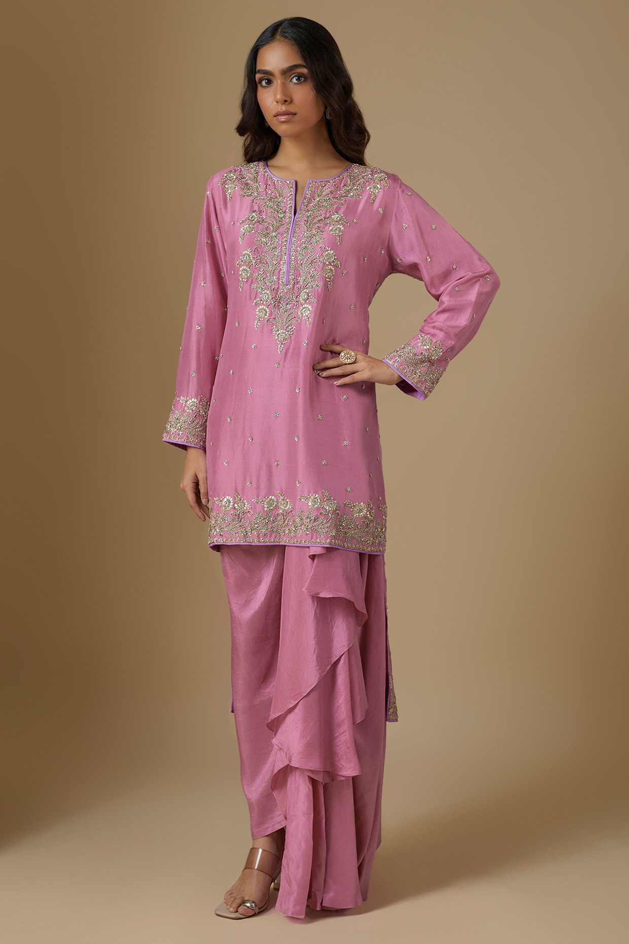 Anushree Reddy Pink Dupion Silk Hand Embroidered Kurta Set