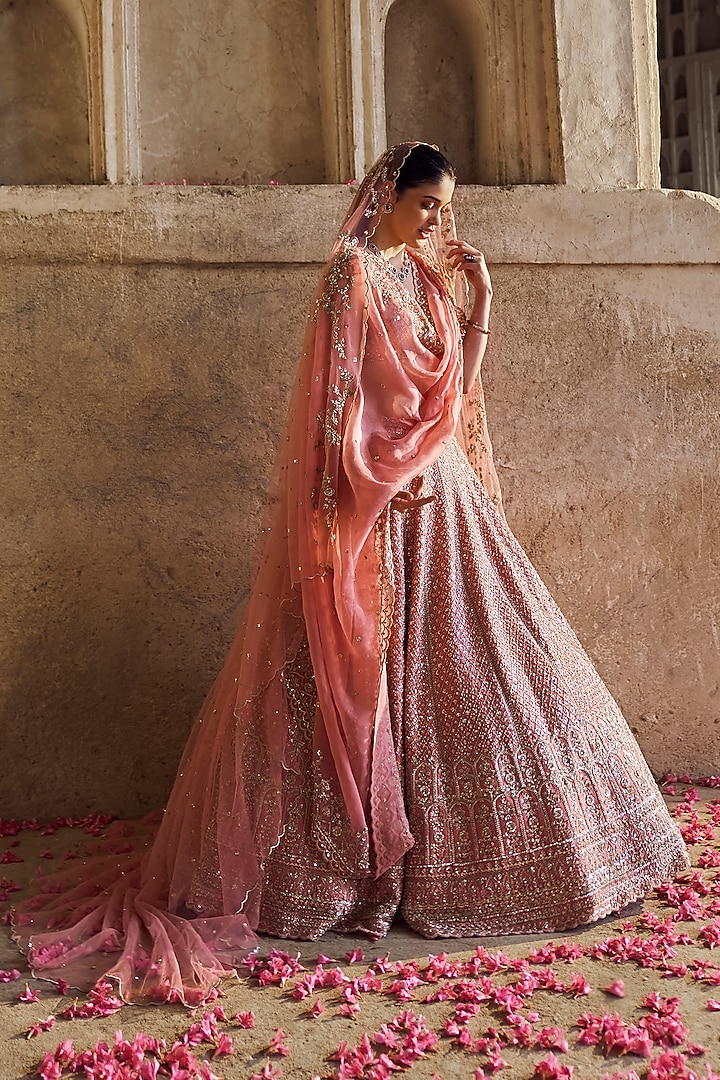 Pink Raw Silk Bridal Lehenga Set by Anushree Reddy at Pernia's Pop Up Shop