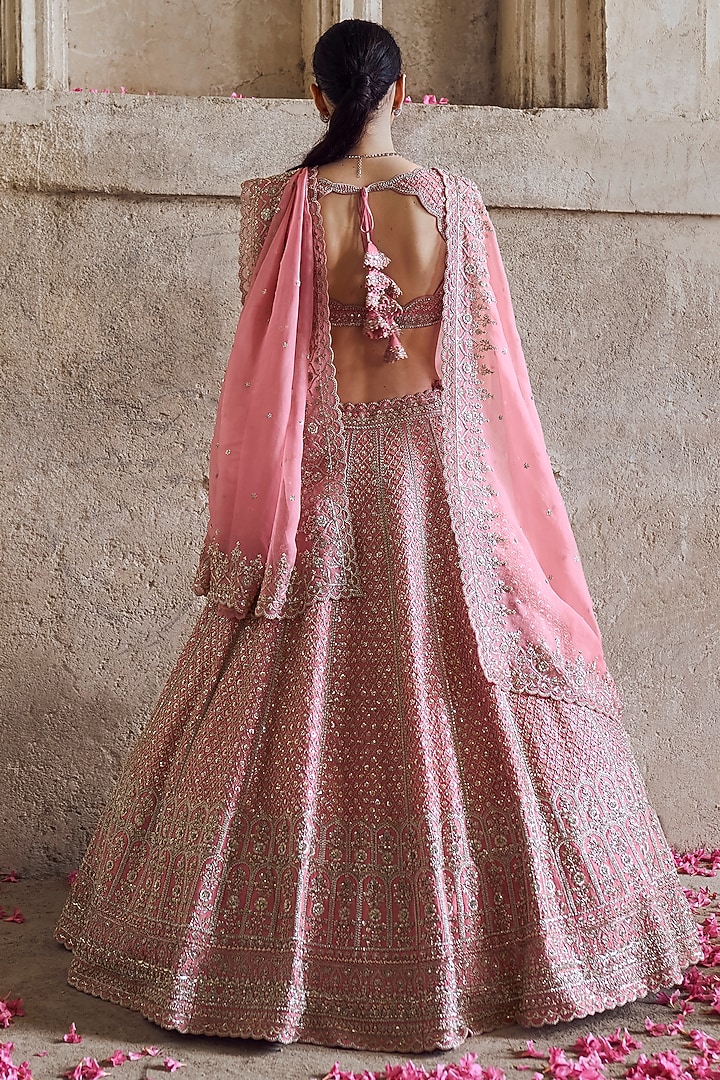 Pink Raw Silk Bridal Lehenga Set by Anushree Reddy at Pernia's Pop Up Shop