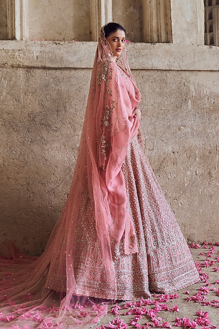 Pink Raw Silk Bridal Lehenga Set by Anushree Reddy at Pernia's Pop Up Shop