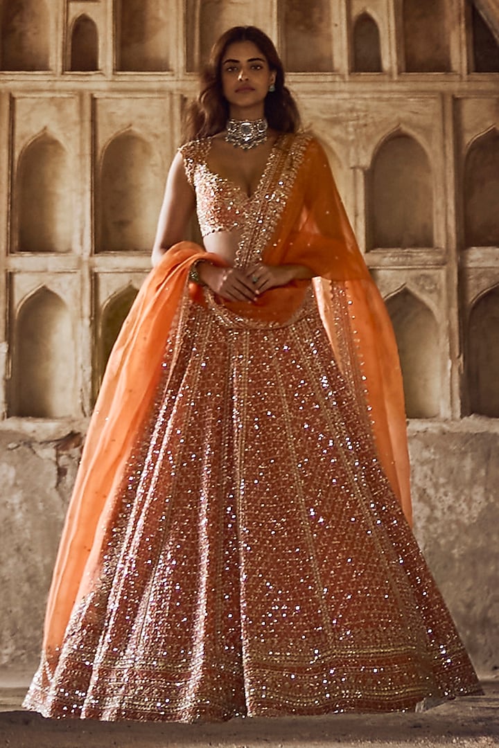 Orange Organza Bridal Lehenga Set by Anushree Reddy at Pernia's Pop Up Shop
