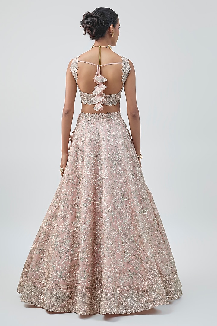 Champagne Pink Organza Embroidered Bridal Lehenga Set by Anushree Reddy at Pernia's Pop Up Shop
