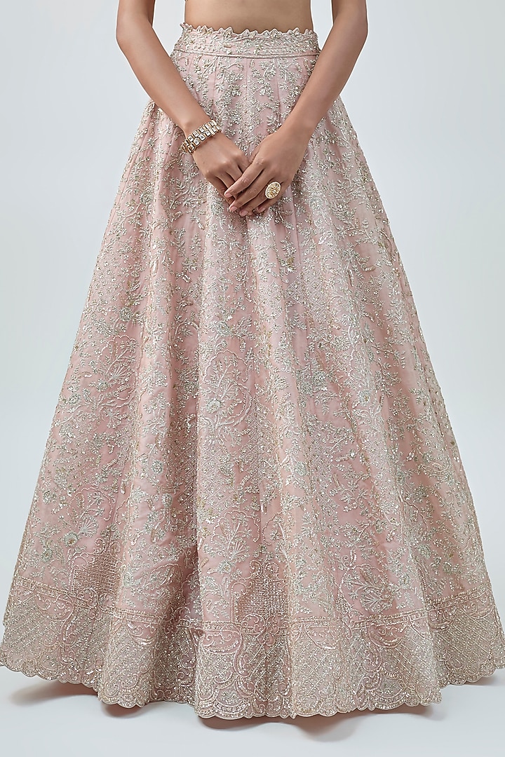 Champagne Pink Organza Embroidered Bridal Lehenga Set by Anushree Reddy at Pernia's Pop Up Shop