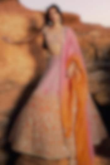 Pink & Orange Ombre Organza Embroidered Bridal Lehenga Set by Anushree Reddy at Pernia's Pop Up Shop