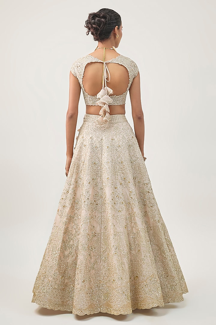 Ivory Organza Embroidered Bridal Lehenga Set by Anushree Reddy at Pernia's Pop Up Shop