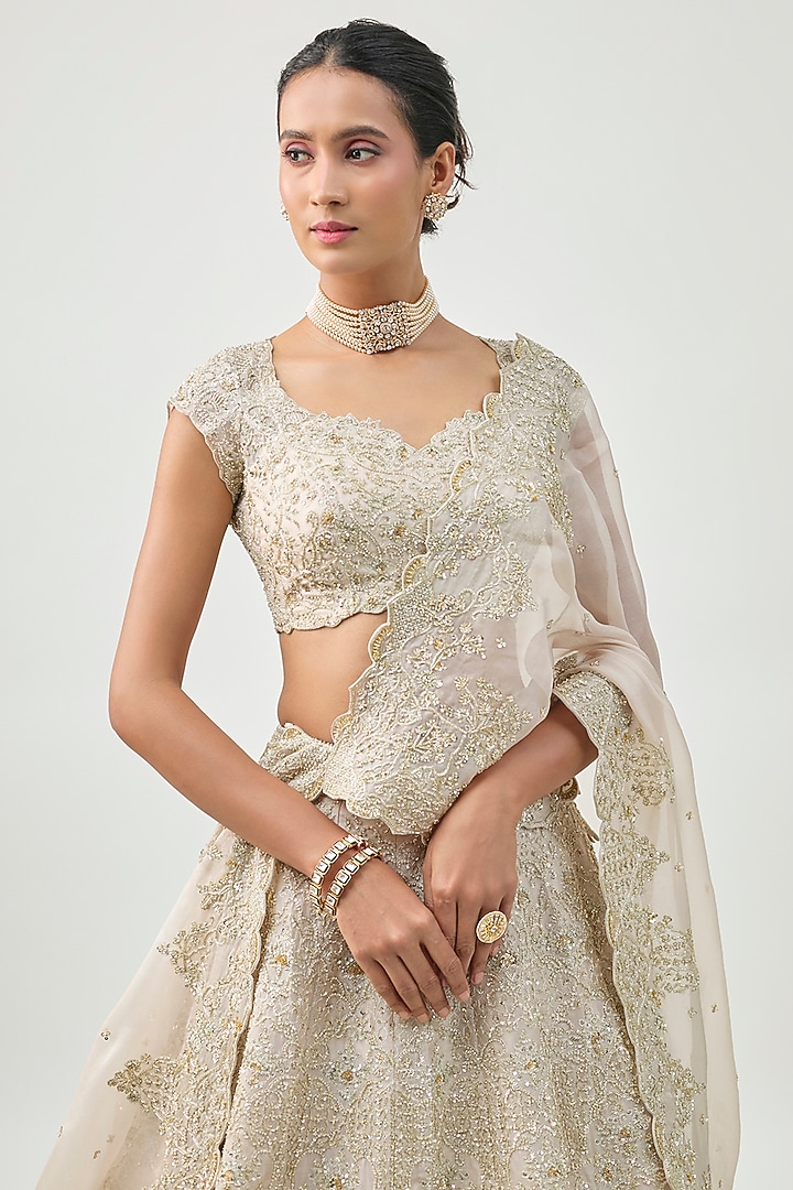 Ivory Organza Embroidered Bridal Lehenga Set by Anushree Reddy at Pernia's Pop Up Shop