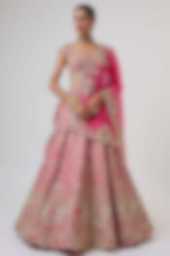 Hot Pink Ombre Organza Hand Embroidered Bridal Lehenga Set by Anushree Reddy at Pernia's Pop Up Shop