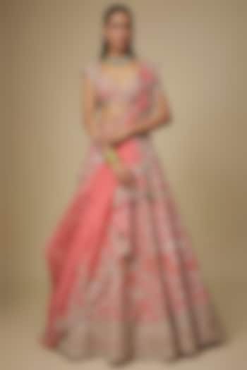 Coral Organza Hand Embroidered Bridal Lehenga Set by Anushree Reddy at Pernia's Pop Up Shop