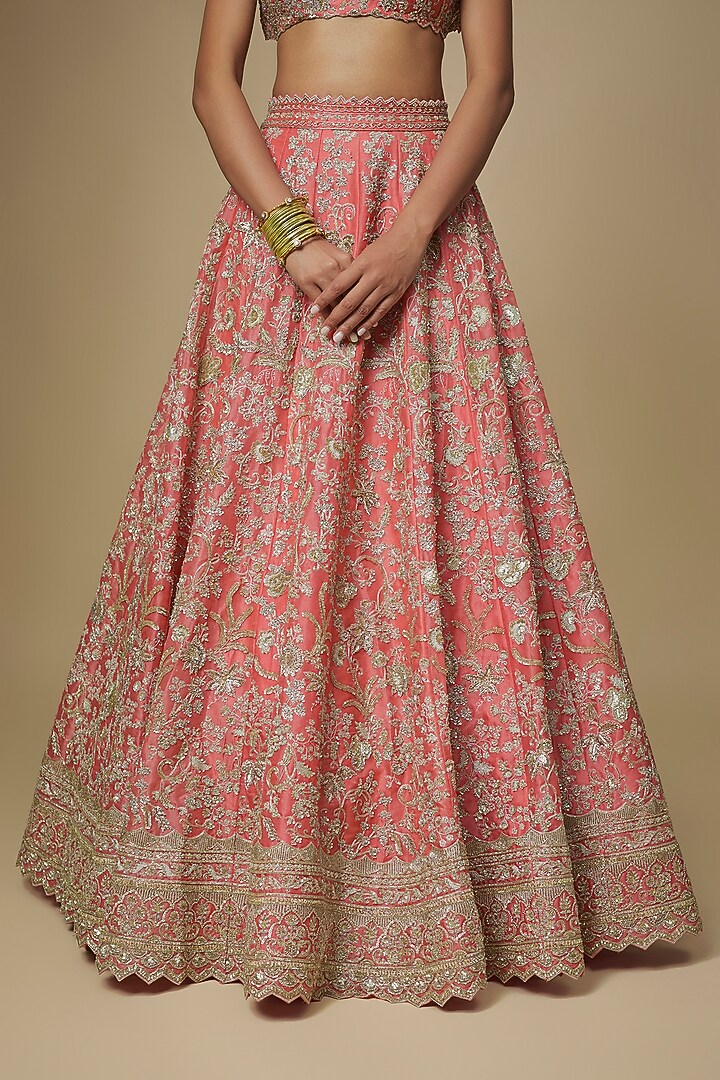Coral Organza Hand Embroidered Bridal Lehenga Set by Anushree Reddy at Pernia's Pop Up Shop