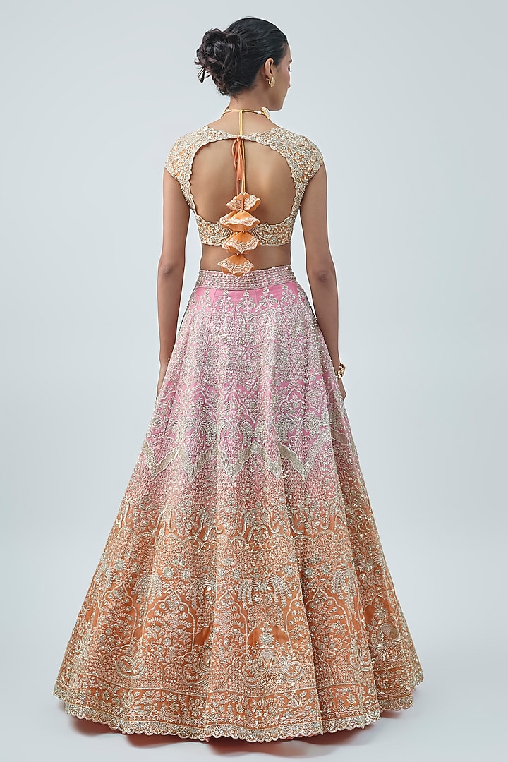 Pink & Orange Ombre Organza Embroidered Bridal Lehenga Set by Anushree Reddy at Pernia's Pop Up Shop