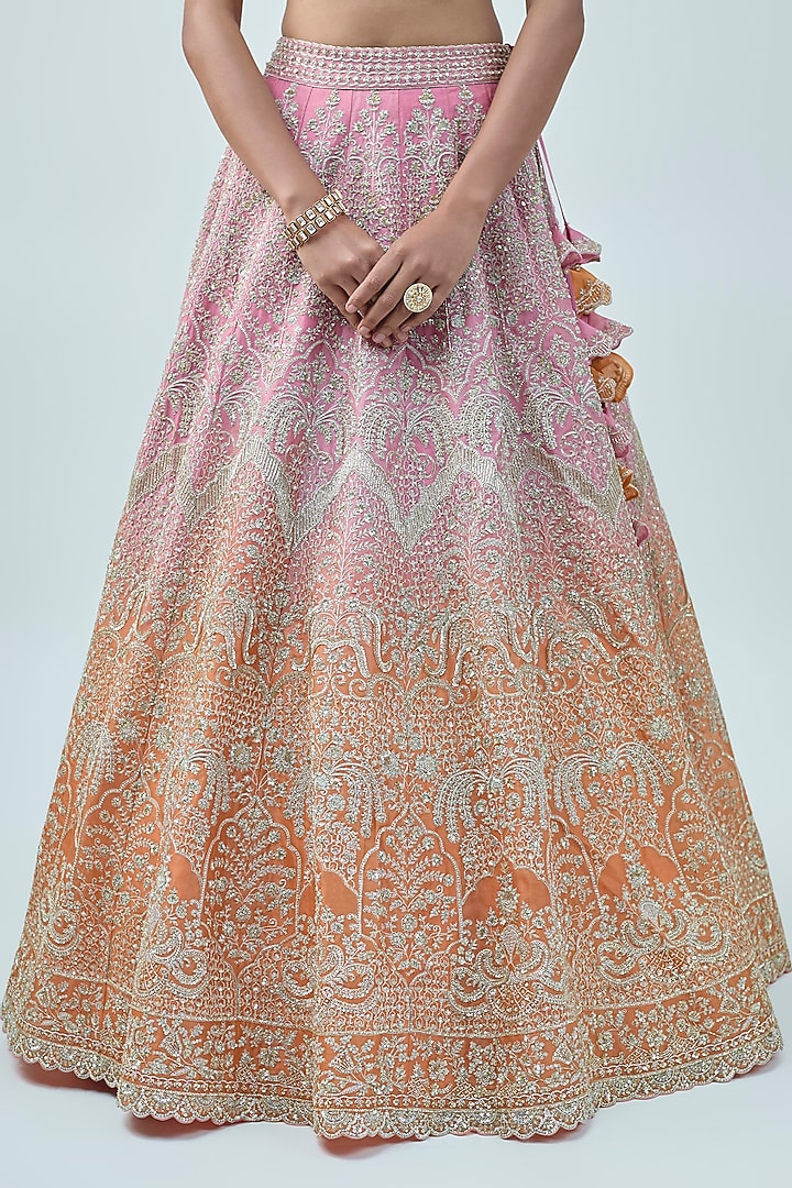 Pink & Orange Ombre Organza Embroidered Bridal Lehenga Set by Anushree Reddy at Pernia's Pop Up Shop
