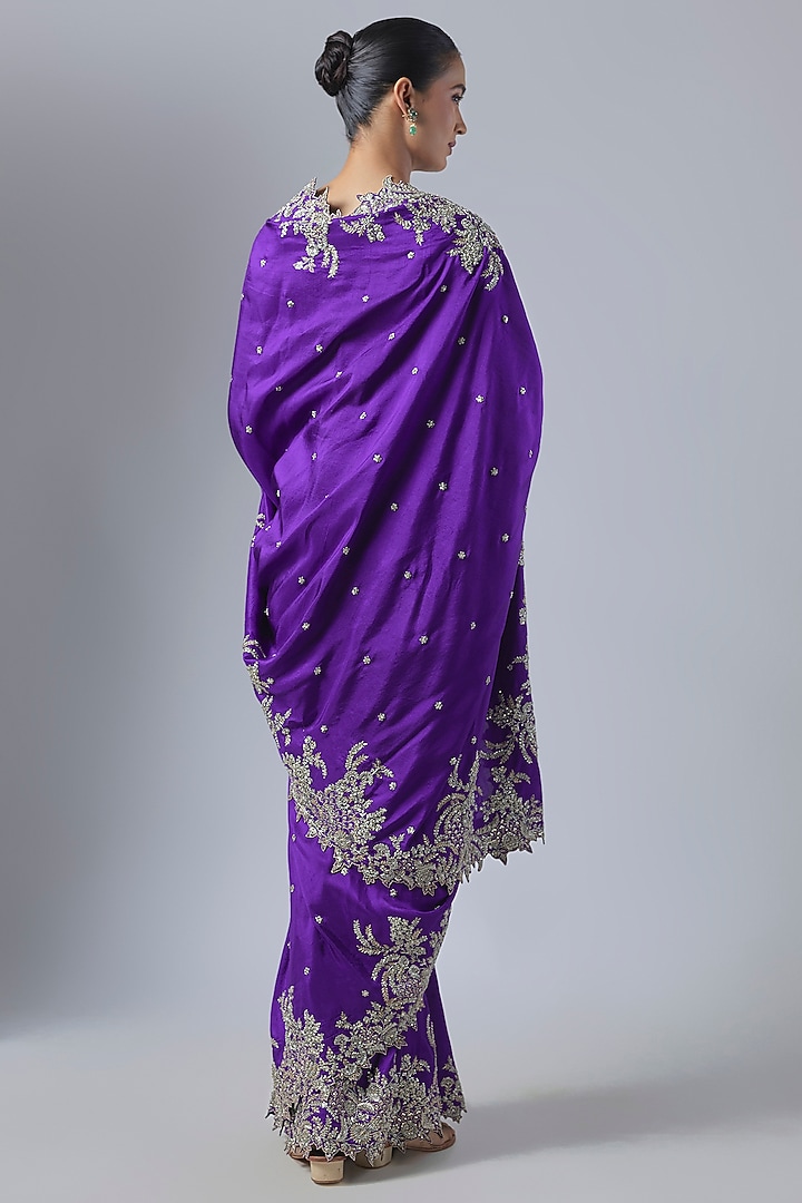 Purple Dupion Silk Hand Embroidered Bridal Saree Set by Anushree Reddy at Pernia's Pop Up Shop