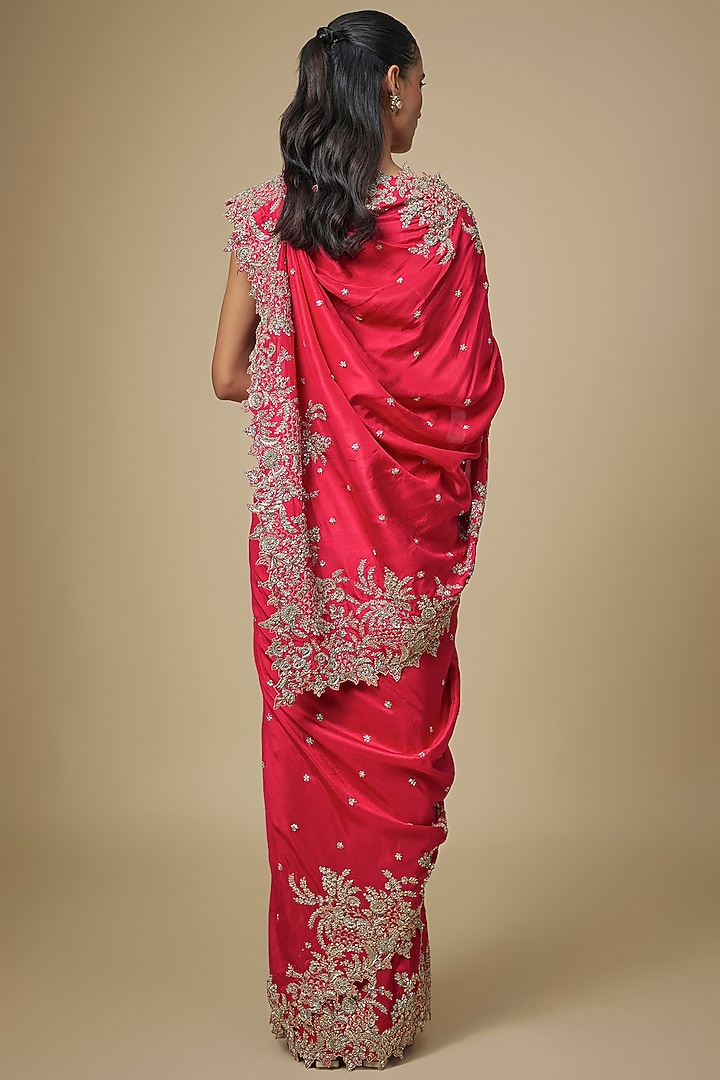 Red Dupion Silk Hand Embroidered Bridal Saree Set by Anushree Reddy at Pernia's Pop Up Shop